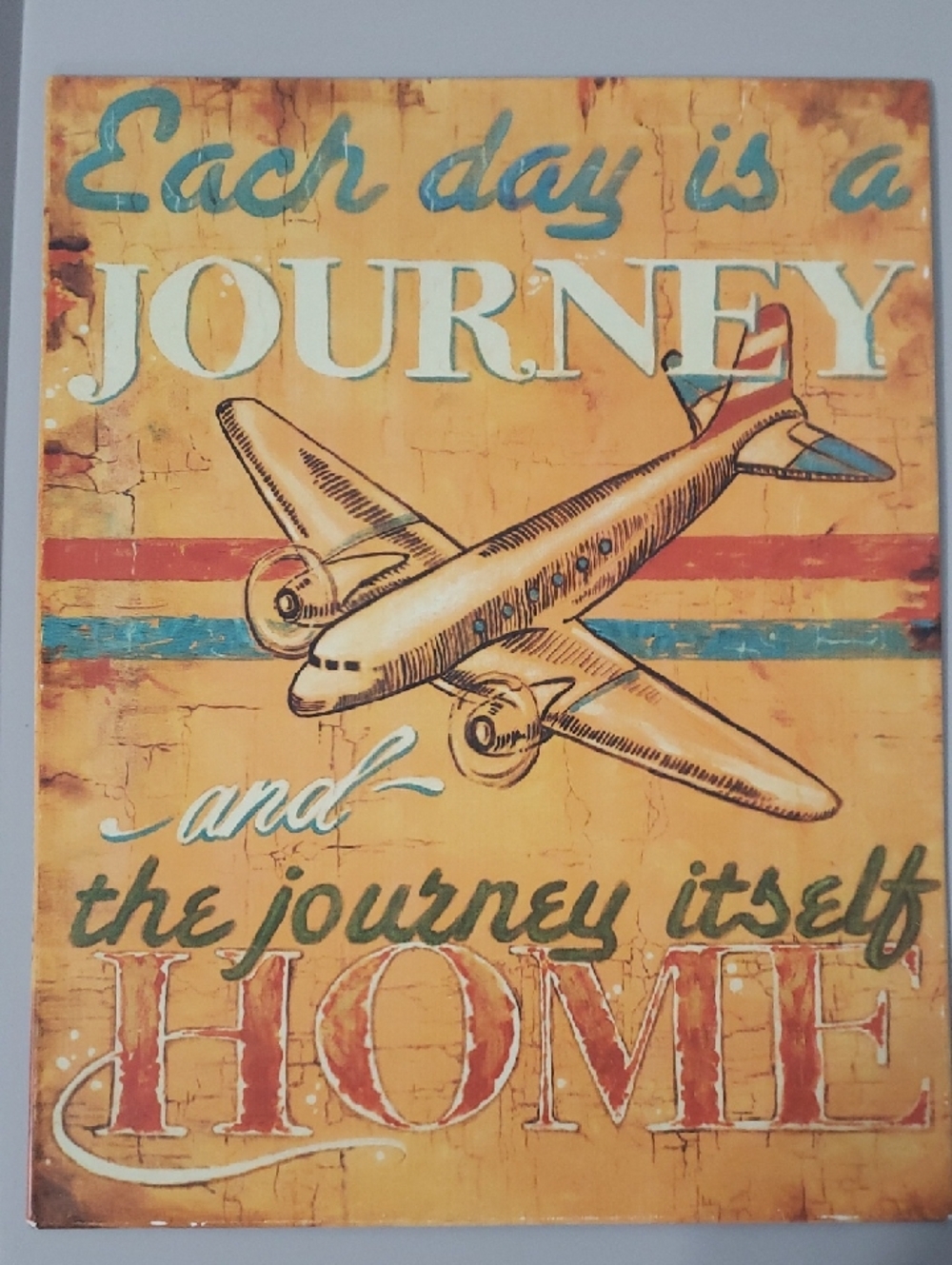 Vintage-Inspired Airplane Wall Art Sign - Yellow & Blue